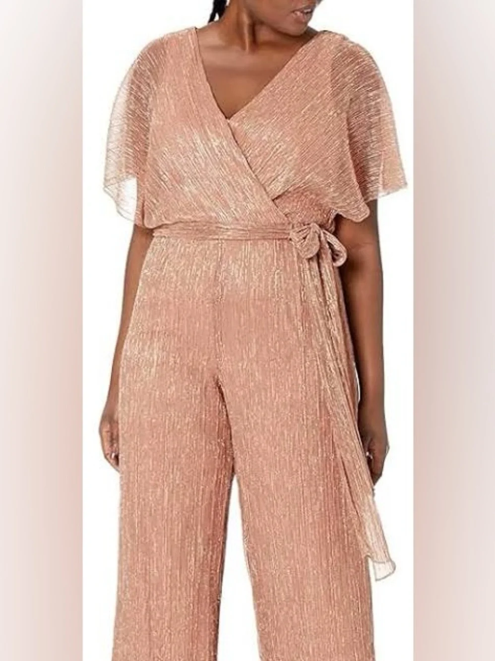 Adrianna Papell Metallic Pleat jumpsuit on rose gold size 14